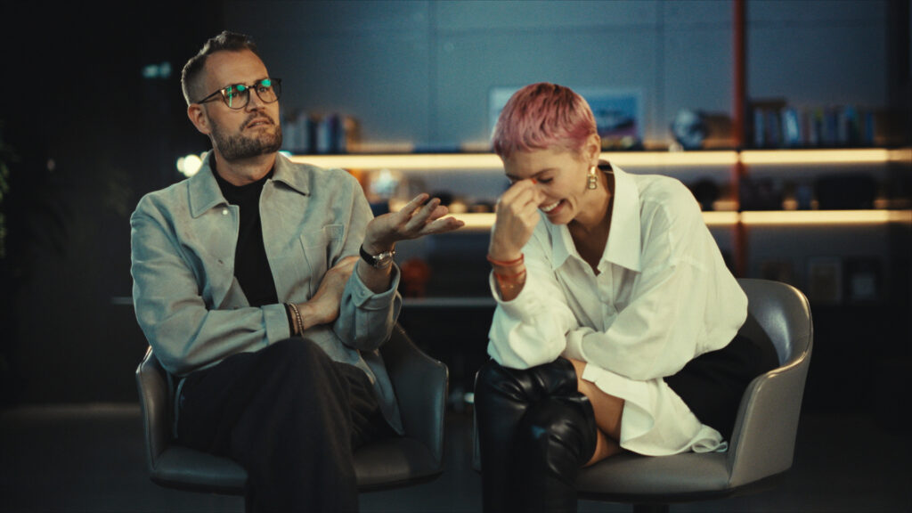 Constantin Buschmann and Mili Umicevic sharing a candid moment in BRABUS: One Second Wow, a Prime Video series exploring modern brand storytelling.