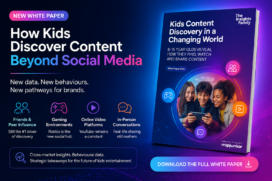 White paper cover titled Kids Content Discovery in a Changing World, highlighting peer influence, gaming platforms, online video and in-person conversations.