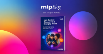 White paper cover titled Kids Content Discovery in a Changing World displayed on a colorful promotional banner for MIPJUNIOR and The Insights Family.